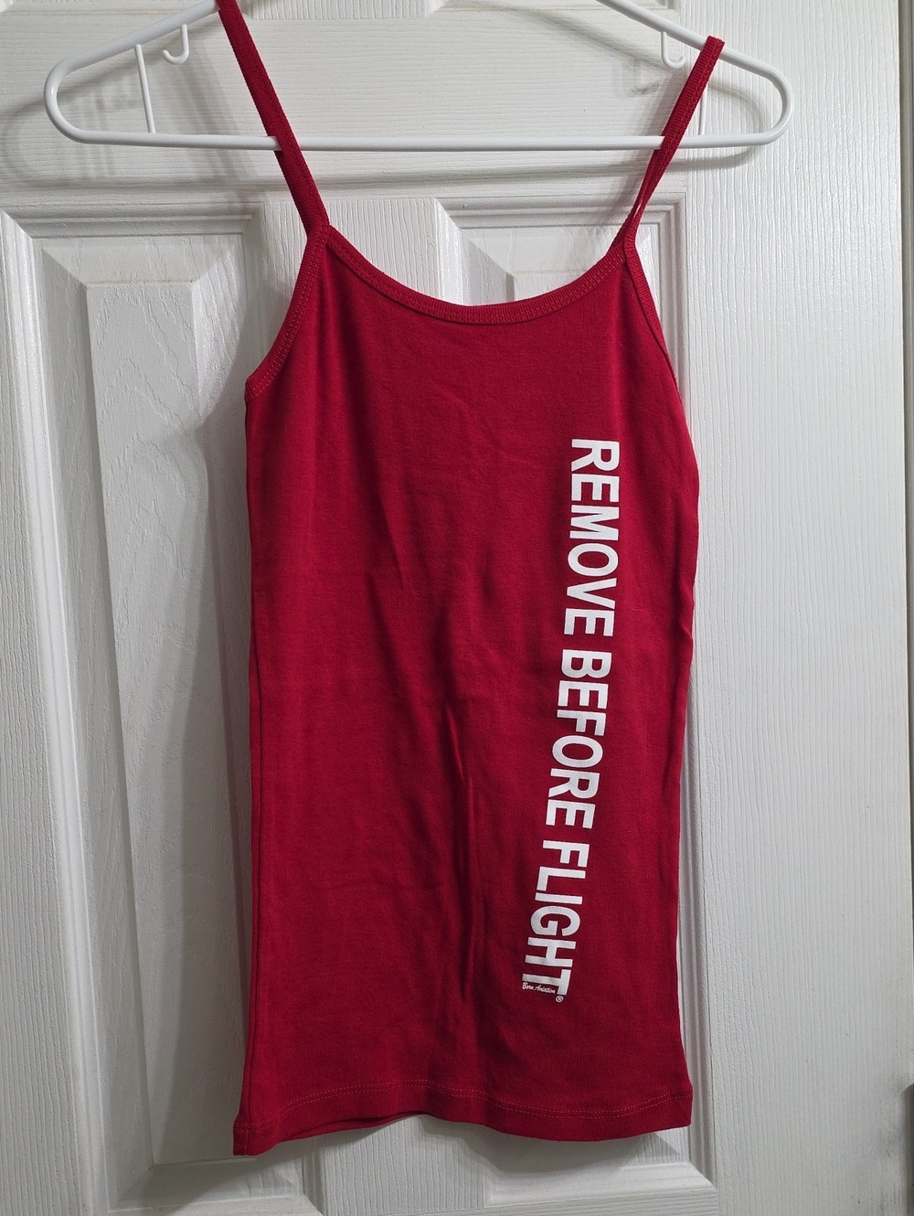 NWT Born Products Red "Remove Before Flight" Spaghetti Strap Top - Size S